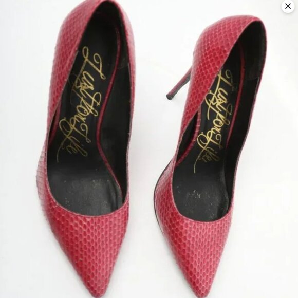 Lust For Life KRUSH Leather Snakeskin Pumps Stilettos Sexy Red Vamp High Heels - Picture 4 of 13
